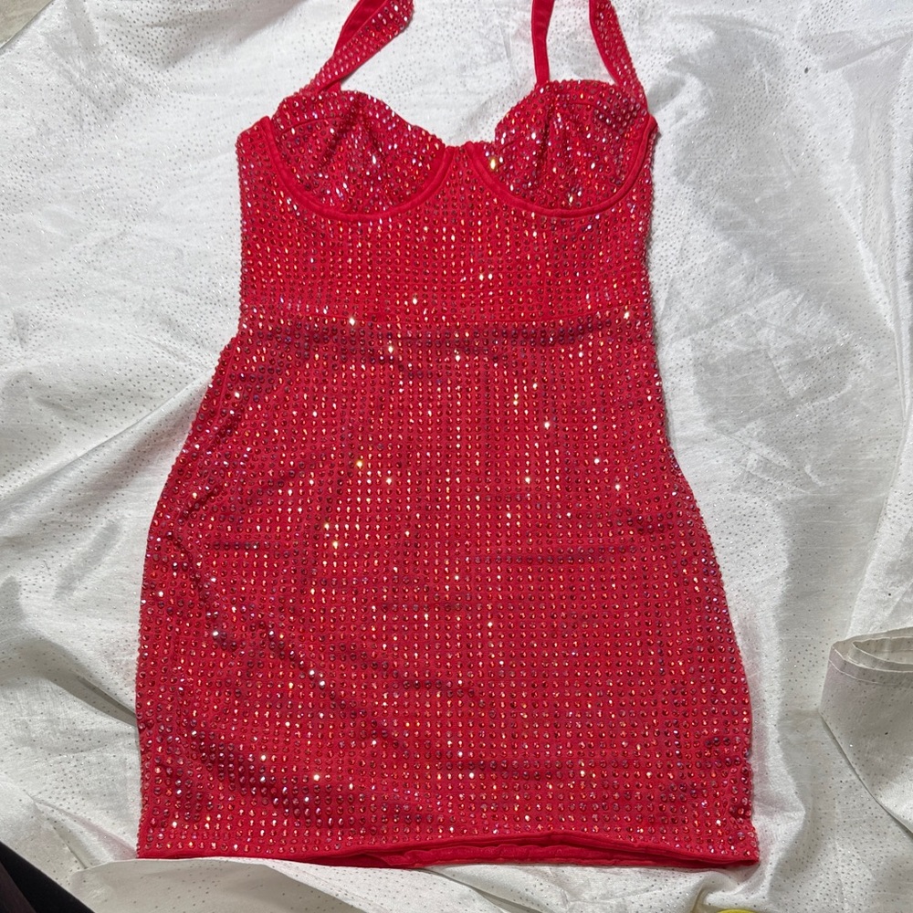 Oh Polly Red Sequin Bodycon Mini Dress for women. Size 4 - Picture 4 of 13